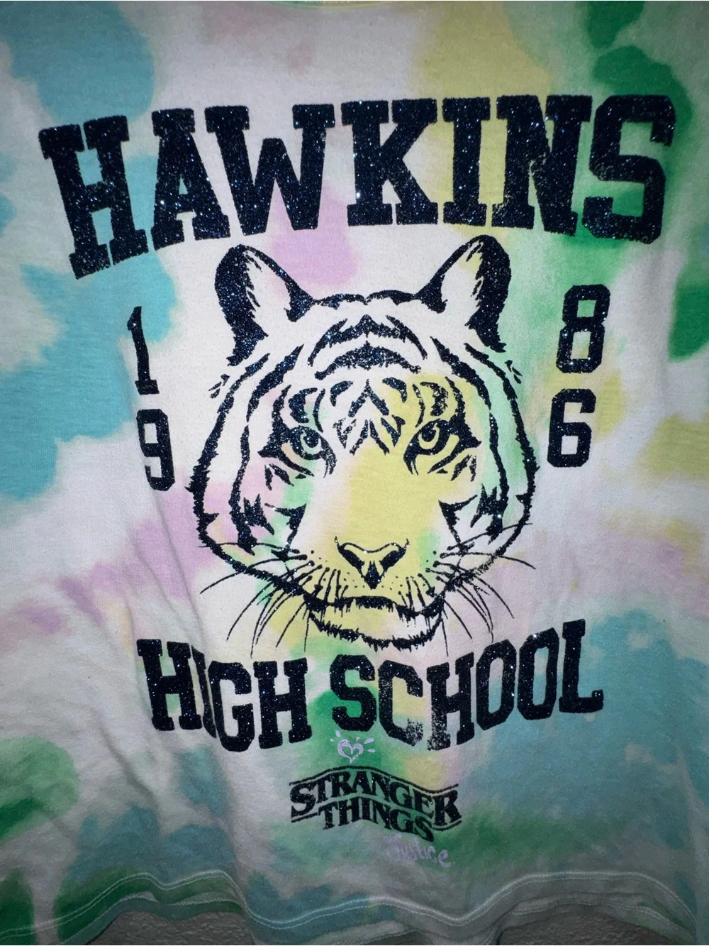 Justice Tie-Dye Hawkins High School Tee - Blue, Green, Yellow, Pink, White